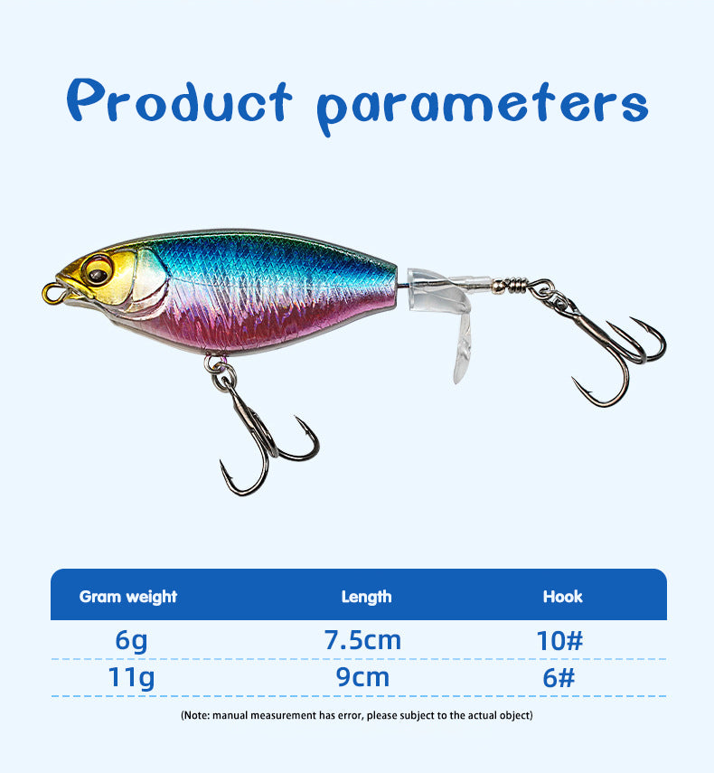 7.5cm/9cm Topwater Fishing Lure Whopper Plopper Artificial Bait Hard Plopper Soft Rotating Tail Fishing Tackle Fishing Bait Set